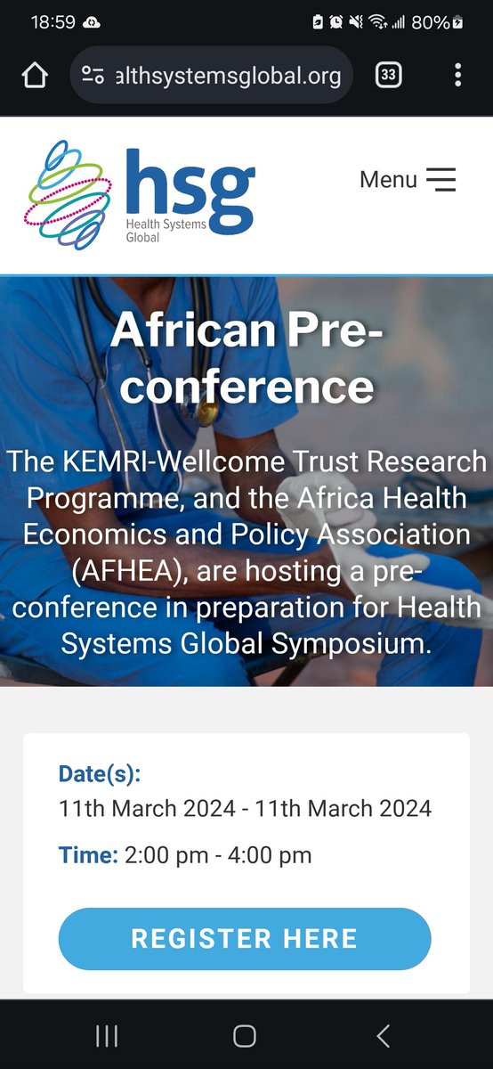 Remember to join us on Monday 11th of March,2024, at 2PM GMT for the @H_S_Global Africa-pre-conference for #HSR2024 Registration is FREE via this link: healthsystemsglobal.org/event/africa-p… @IDeAL_KEMRI_WT @Amref_Worldwide @AfHEA_Africa @AfricaCDC @WHOAFRO @hpsa_africa @CHESAIhpsr @aphrc