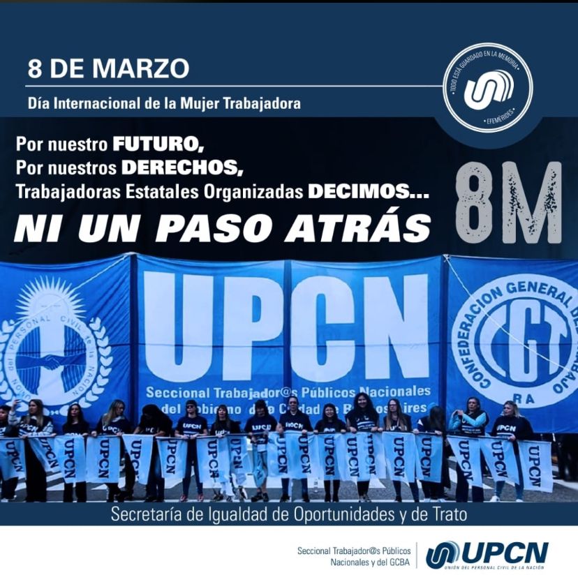 #8M | Hoy más que nunca reafirmamos nuestro compromiso histórico por condiciones y trabajo digno. 

Desde la UPCN avanzamos incansablemente en la incorporación de más y mejores derechos, equidad efectiva e Igualdad de Oportunidades y de Trato.

#OrgullosamenteUPCN #NiUnPasoAtras