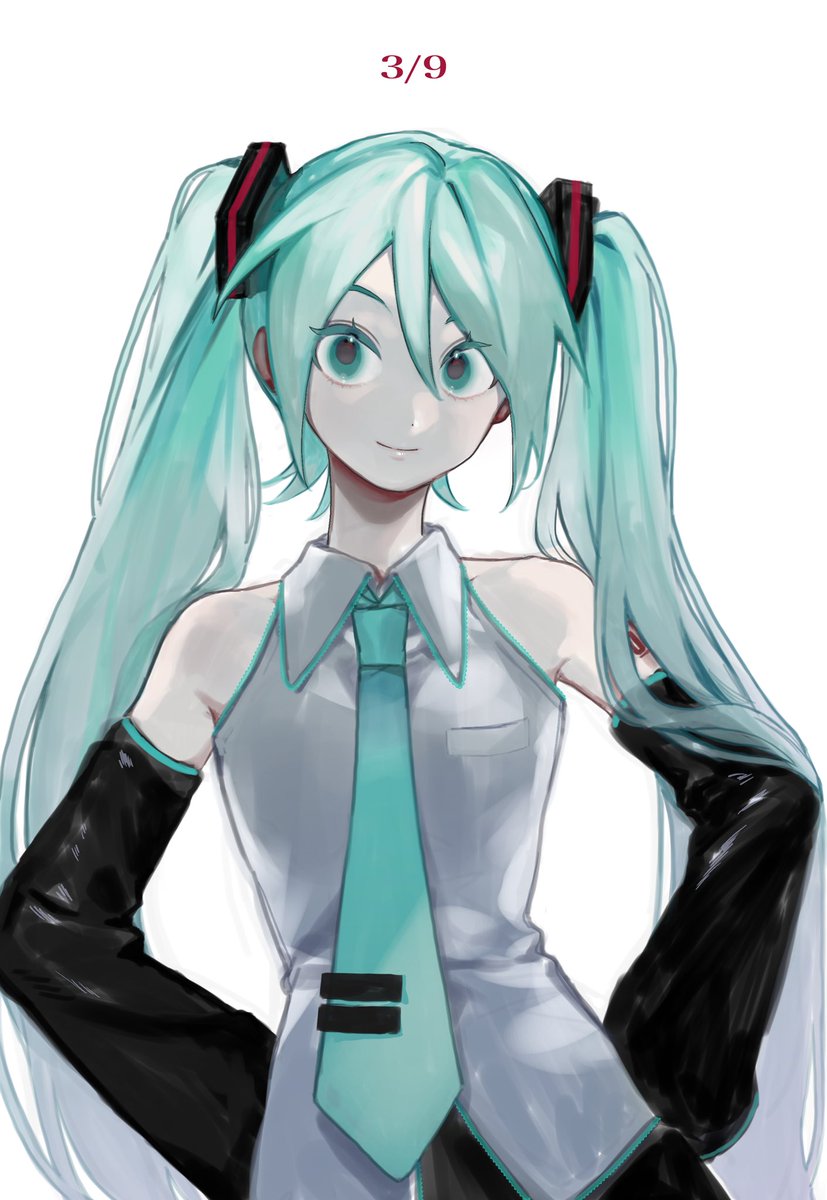 hatsune miku 1girl solo necktie twintails long hair detached sleeves shirt  illustration images