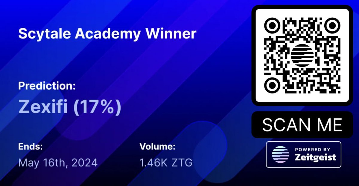 🎮GAME ON 🎮 The @playmythical x @scytaledigital Academy Prediction Market powered by @ZeitgeistPM ft. @NovaWalletApp is now LIVE! Watch the teams' presentations below⬇️& predict the winner @ bit.ly/zeitgeistpm431