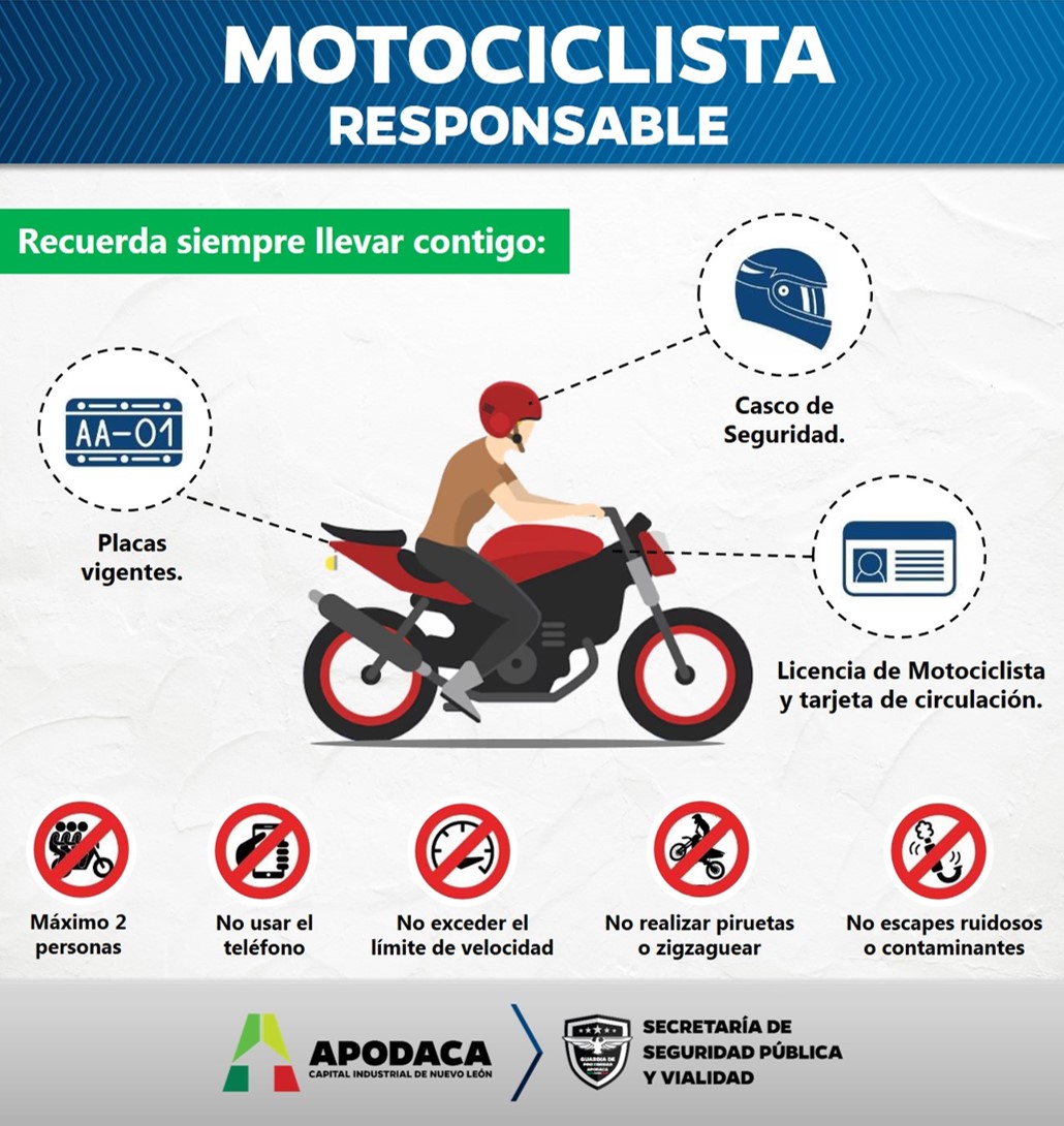 Sé un motociclista responsable, siempre utiliza casco de seguridad y porta los documentos oficiales. #ServirYProteger