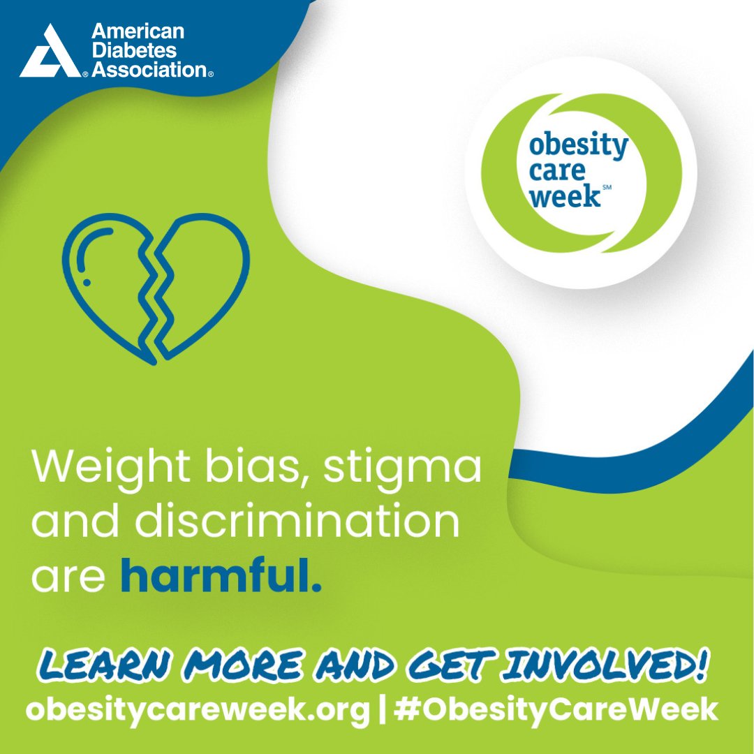 Weight bias, stigma, and discrimination are harmful. #ObesityCareWeek is an important effort to raise awareness about obesity and take action to expand access to care and stop weight bias! Visit obesitycareweek.org to learn more. @ObesityCareWeek