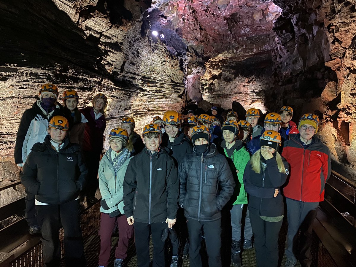 PHS_Geography's tweet photo. The Raufarholshellir Lava Tunnels were spectacular as always, pupils learnt how lava tunnels form (this one is thought to be 5200 years old). The icicles added to nature’s beauty. Fantastic first day in Iceland @PrestatynHigh #Iceland #geographyfieldtrip https://t.co/ZxBNlbkTZO