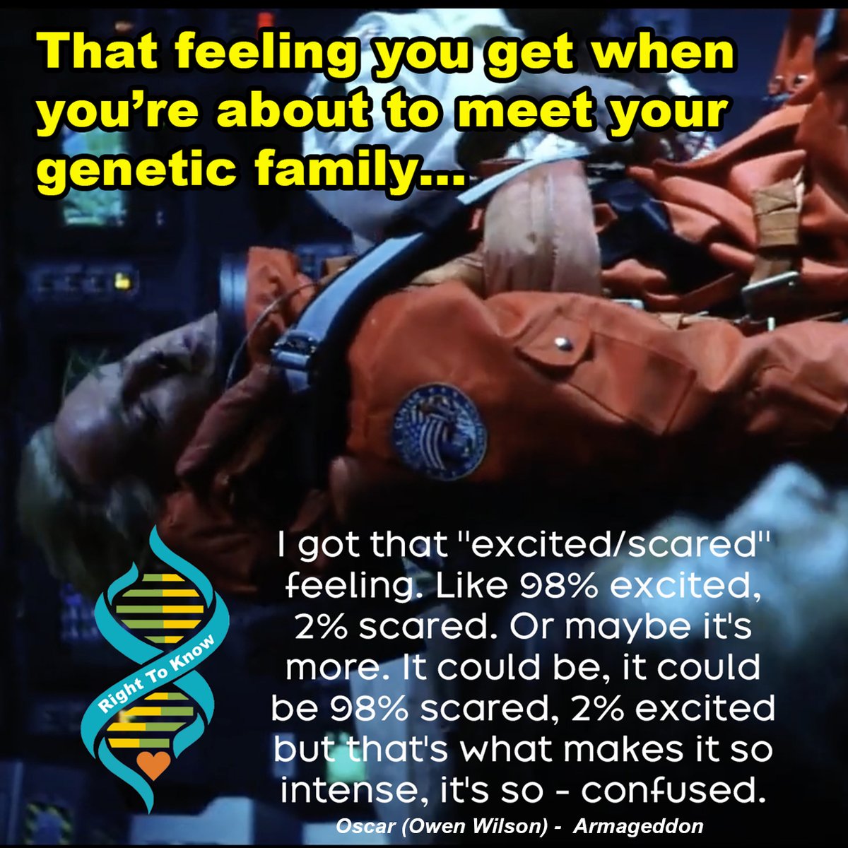 righttoknowus's tweet photo. Entering into reunion with your genetic family is like being strapped into a rocket, you’re not sure what the ride will be like. Ask Owen. 

Go slow, prepare before you reach out or meet, and have a support system . If you need support or resources: https://t.co/qciCyyIGG1 https://t.co/xG30KTJaLs