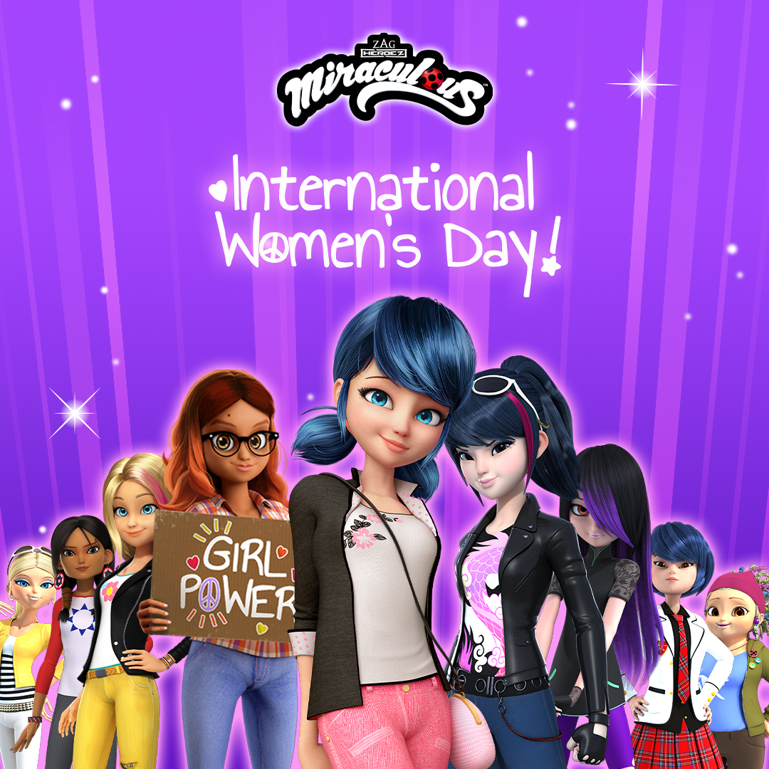 👭Happy International Women's Day! ☮️Get ready to celebrate the incredible SHE-roes of the world! They're the bravest, the strongest, and the most miraculous! #miraculousladybug #internationalwomensday #girlpower #ladybug #renarouge #vesperia #purpletigress #queenbee #ladydragon