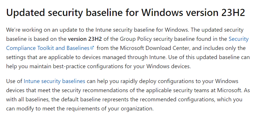 #MSIntune 'In development' now lists an updated #Windows security template! 🥳 Hopefully the new version has better options to exclude sections (e.g. Defender AV) from the baseline if you want to configure them otherwise. learn.microsoft.com/en-us/mem/intu…