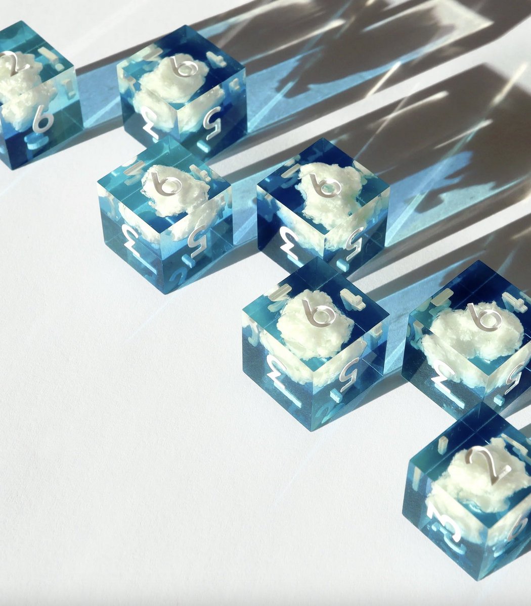 Looking forward to blue skies and warm days ahead 🌤️ Blue Sky Hymnal 6d6 sets are now available on the webstore! #dnd #ttrpg #dice
