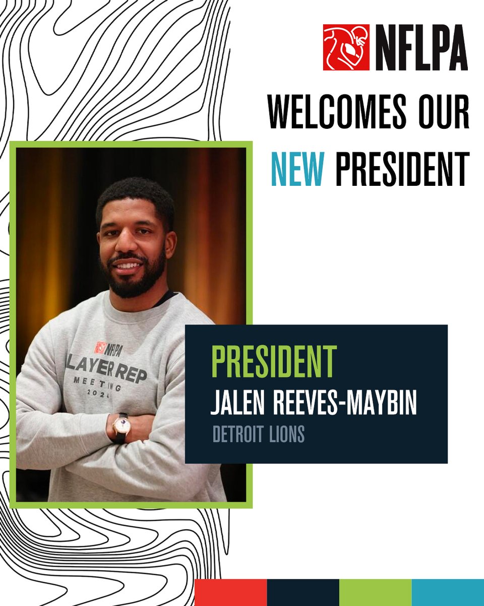 Congratulations to Jalen Reeves-Maybin on being elected as President by the Board of Player Representatives! Jalen is currently a linebacker for the @Lions and was a member of our Executive Committee for the past two seasons.