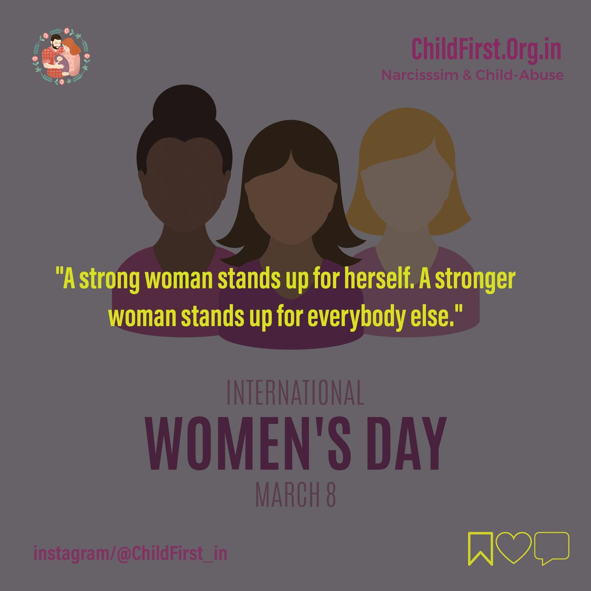 Happy International #WomensDay to all strong ladies out there.
"Women are the real architects of society." 
Every Women Plays Many Roles in her life being it from Daughter, Sister, Wife, Mother, Grandmother, Naani, Mausi, Mother-in-law..
#WomensDay #ParentalAlienation #ChildAbuse