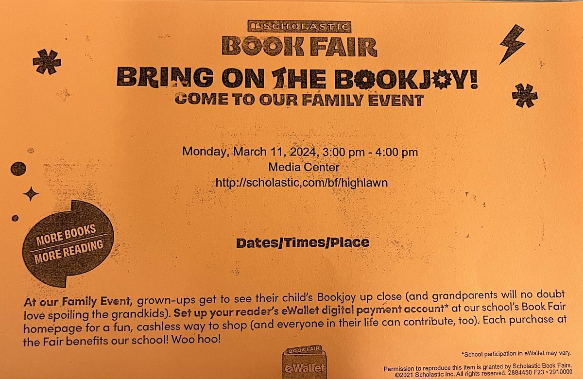 Hope to see you at our Scholastic Family Event on Monday, 3/11 from 3-4pm!