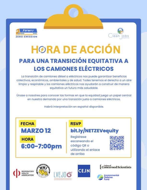 Electric trucks bring social, environmental, and economic benefits to IL communities, including warehouse workers and communities with high truck traffic that are disproportionately impacted by diesel pollution. Join us on March 12 at 6pm to learn more ⚡️ bit.ly/NETZEVequity
