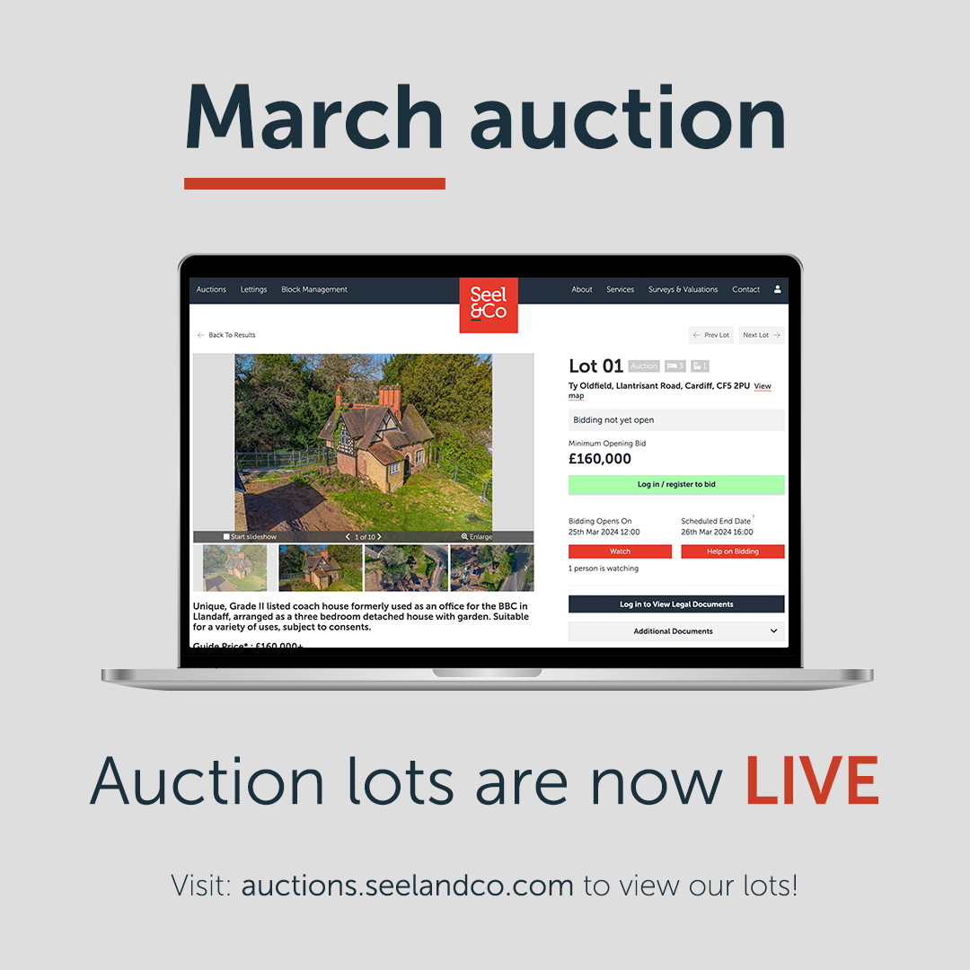 MARCH AUCTION LOTS NOW LIVE! 🏡

Our next online auction is Tuesday 26th March at 4pm and features over 35 lots from all over Wales 🏴󠁧󠁢󠁷󠁬󠁳󠁿

To view our full list of lots, visit our website: 
auctions.seelandco.com

#cardiffauctions #walesauctions #auctioneers  #seelandcoauctions