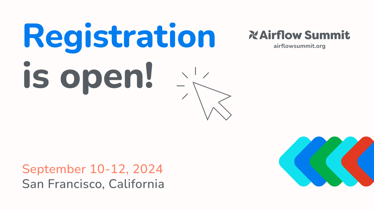 .@ApacheAirflow is turning 10 years in 2024 and we want to properly celebrate it with you! Join us next Sept 10-12th in San Francisco, CA., to keep learning and sharing all the improvements around Airflow for the past decade. Get your early bird tickets! airflowsummit.org.