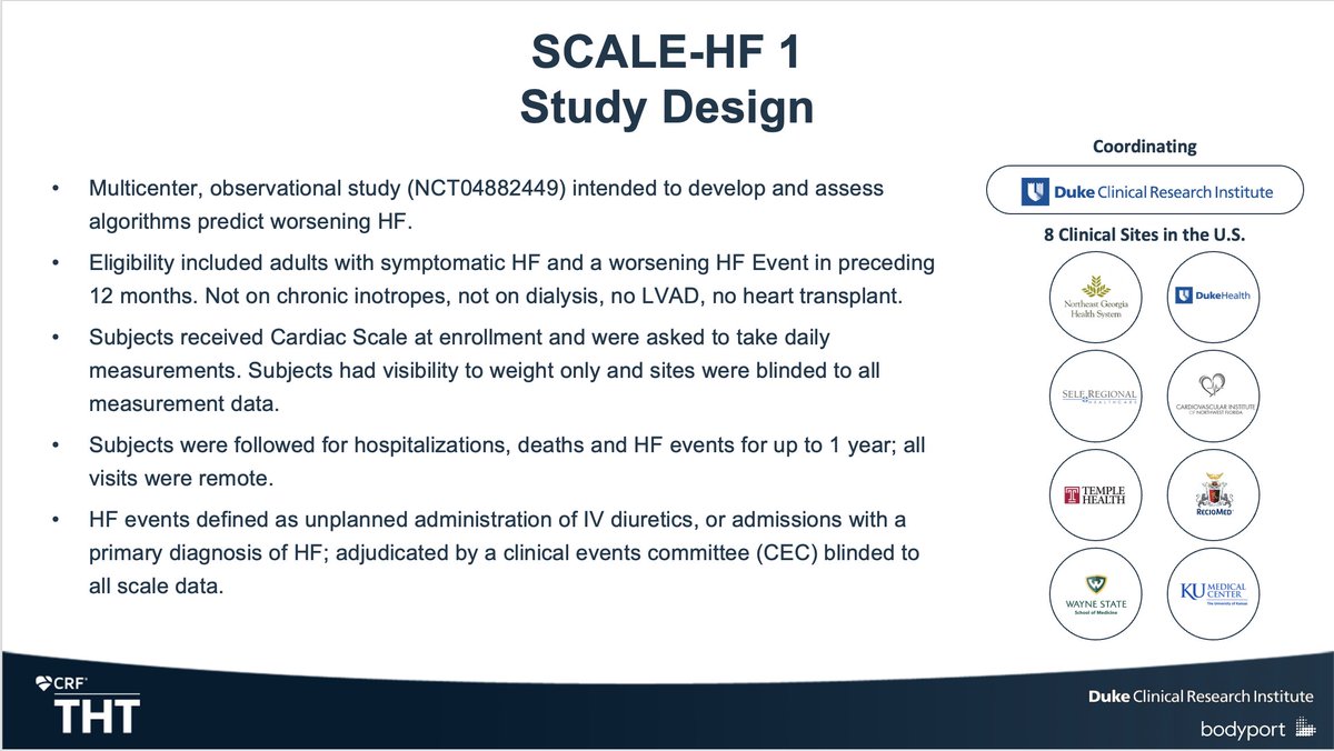 Marat Fudim, MD MHS (@fudimmarat) on Twitter photo 🔖Recap of #THT2024
Presentation on the SCALE-HF 1 trial
Remote monitoring is a competitive space
The ideal gold-standard is invasive monitoring but what we use in clinical practice day to day are
🚨Scales🚨
We tested the "Cardiac Scale" and congestion index
<a href="/DCRINews/">Duke Clinical Research Institute</a> 🔖Recap of #THT2024
Presentation on the SCALE-HF 1 trial
Remote monitoring is a competitive space
The ideal gold-standard is invasive monitoring but what we use in clinical practice day to day are
🚨Scales🚨
We tested the "Cardiac Scale" and congestion index
<a href="/DCRINews/">Duke Clinical Research Institute</a>