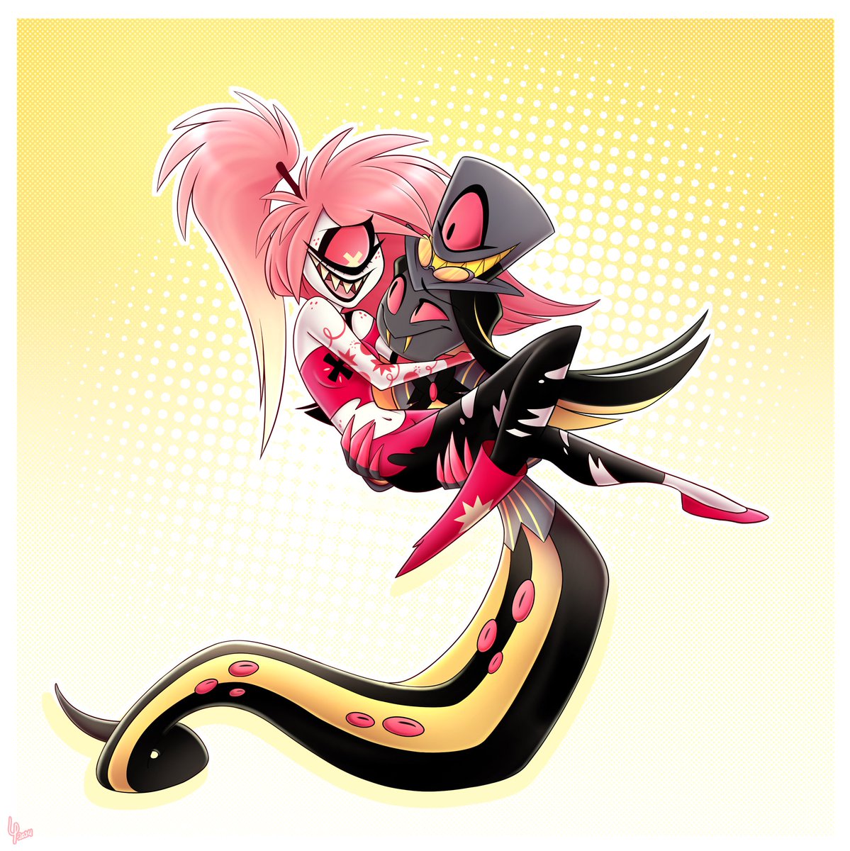 These two cured my artist block!!! ; u ; I hope they get to meet again in S2! 🙏🙏🙏 Side note: I hate drawing backgrounds! #SirPentious #cherrisnake #CherriBomb #HazbinHotel