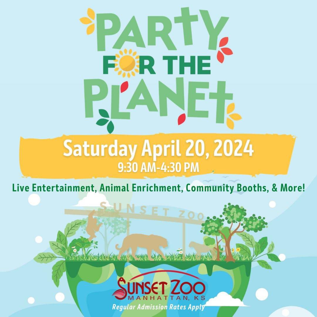 Save the date for Party for the Planet, an Earth Day celebration at Sunset Zoo! Join us on April 20th from 9:30 am to 4:30 pm for interactive community booths, face painting, entertainment and more! #PartyForThePlanet 🌎