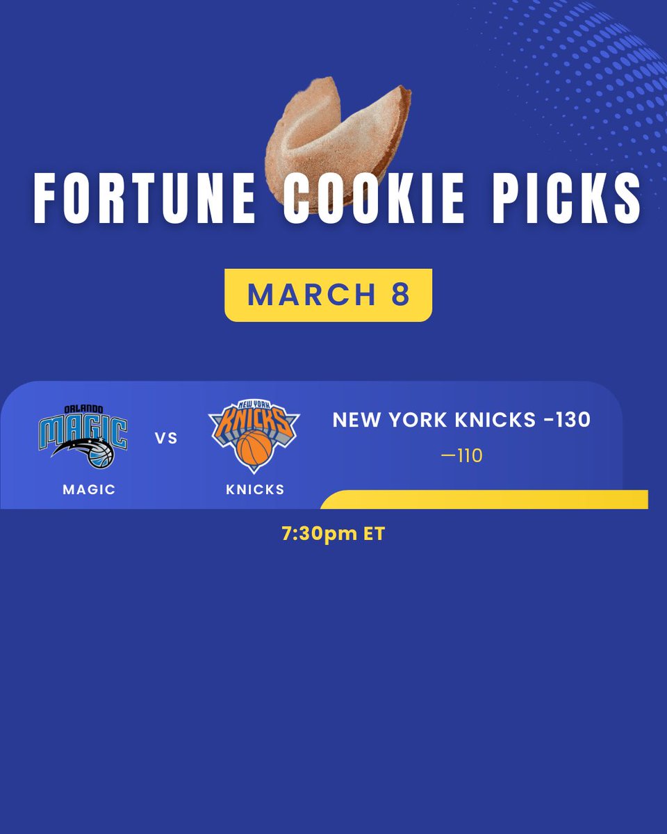 Fortune_Picks's tweet photo. https://t.co/AE7XLHCNCP has the Knicks money line as the play of the day! 🏀Let’s bring home the win! #FortuneCookiePicks #NBA #sportspicks #sportsbets #sportsbetting #freepick #freepicks #dailyspread #bet #bets #parlay #parlays #BettingTips #GamblingTwitter #notfinancialadvice https://t.co/rmY7rjoBZu