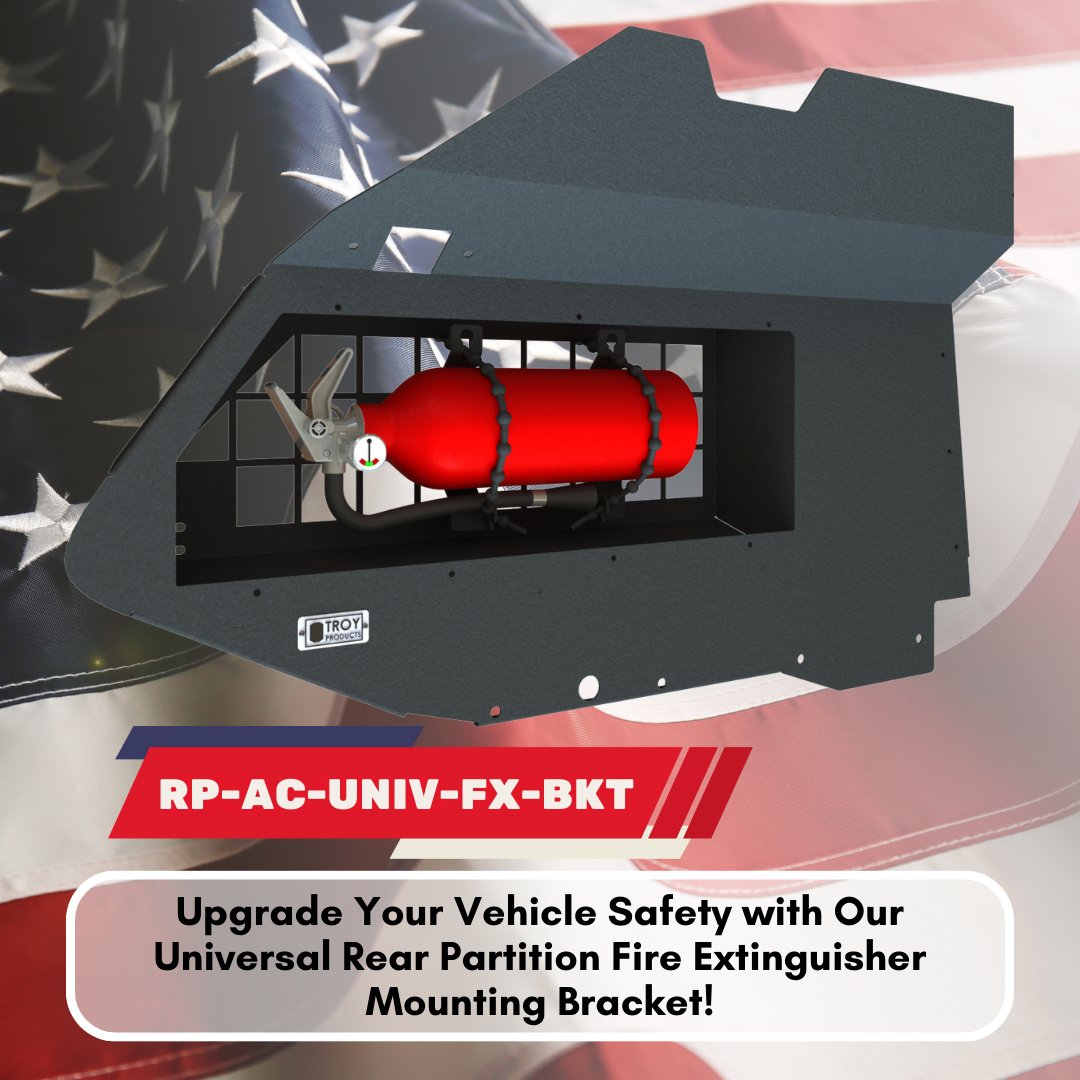 ProductsTroy's tweet photo. 🚨🚨 🚨 Keep your fleet vehicles safe and prepared with our Fire Extinguisher Mounting Bracket! Made of heavy-duty steel, this bracket securely mounts your fire extinguisher to the TROY rear partition side FX compartment.  #fleetvehicles #BuiltTroyTough #AmericanMade https://t.co/ZzoOBz9ous