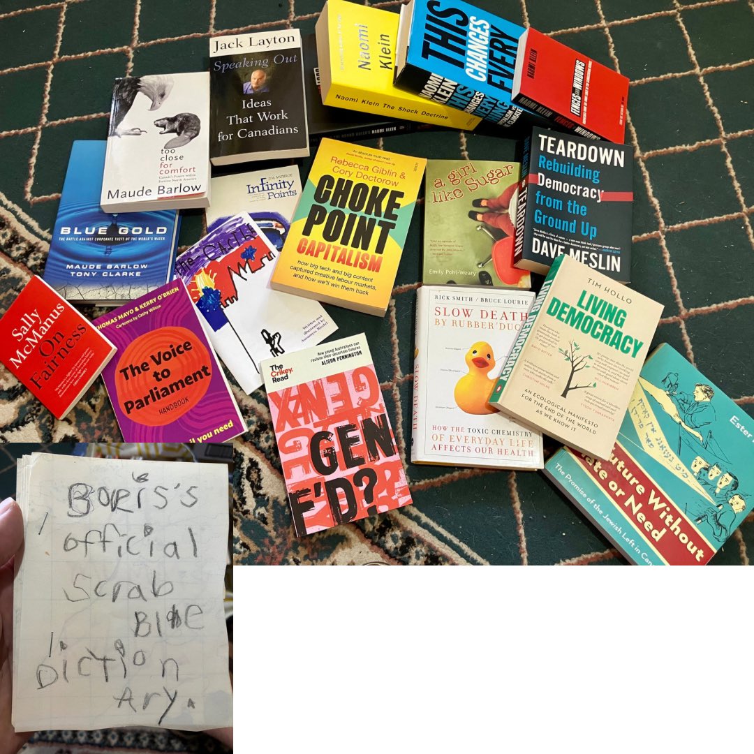 Bookshelf swap gratitude for so many clever and inspiring friends, comrades, former colleagues and lovingly missed cat. Thanks and love to all of you ✊🏼🙌🏼🤗❤️

Ping <a href="/sallymcmanus/">Sally McManus</a> <a href="/thomasmayo23/">Thomas Mayo</a> <a href="/doctorow/">Cory Doctorow NO LONGER ON TWIT TER</a> <a href="/ak_pennington/">Alison Pennington</a> <a href="/NaomiAKlein/">Naomi Klein</a> <a href="/meslin/">dave meslin, KC</a> <a href="/timhollo/">timhollo.bsky.social</a> @emilypohlweary