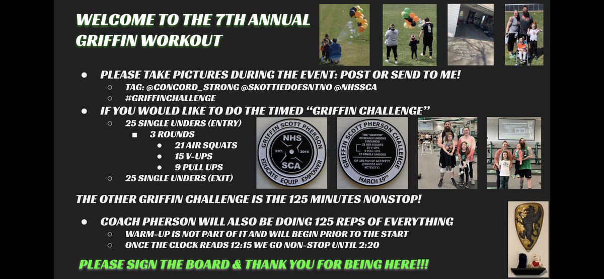 Hosting the 7th Annual GRIFFIN WORKOUT Saturday March 16th! Doors will open 11am and the training session will go 12:15 - 2:20! The entire month of March is the GRIFFIN CHALLENGE! Several schools have already participated! @NHSSCA #Family #Griffin #GriffinChallenge