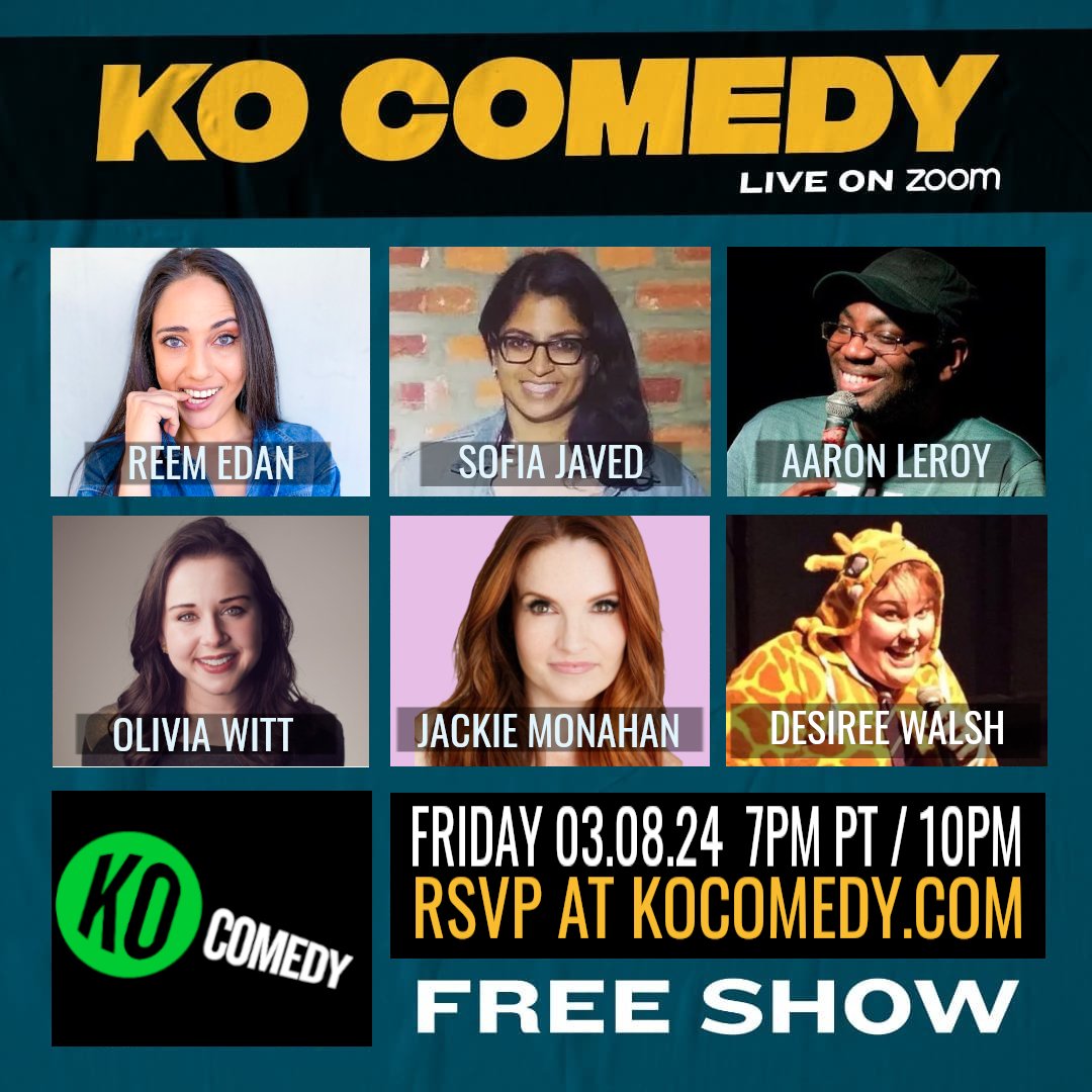 We've got a great show tonight! Come join us. Get your free Zoom link at KOComedy.com or watch on Twitch with @comedyhublive #KO #Comedy #LOL #Friday