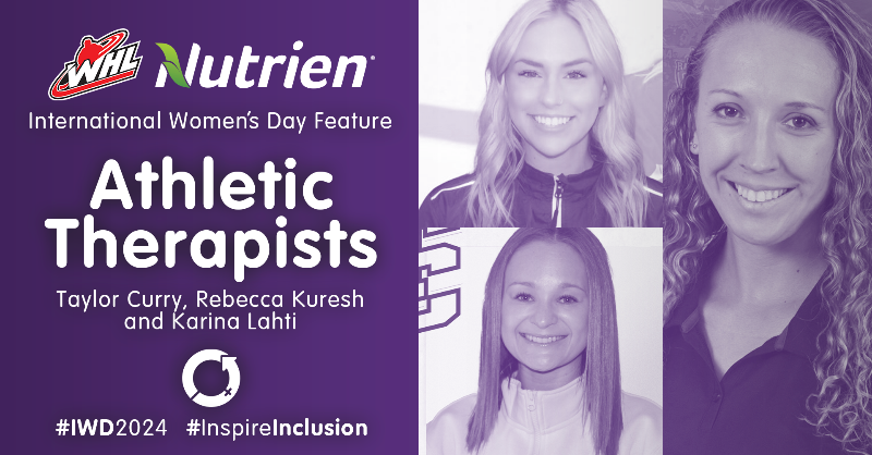 TheWHL's tweet photo. Break new ground, not bones.

Athletic therapists Karina Lahti, Rebecca Kuresh and Taylor Curry made WHL history this season with the league's first games that featured female ATs on both benches ⭐️⭐️⭐️

@WHLWild_ | @Blazerhockey | @TCAmericans https://t.co/kd5ZSh4dXP
