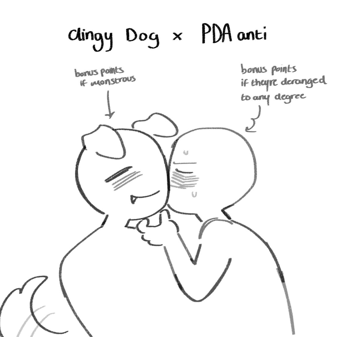 clingy dog x PDA anti. bonus points if the dog is monstrous and the pda anti is deranged to any degree.
