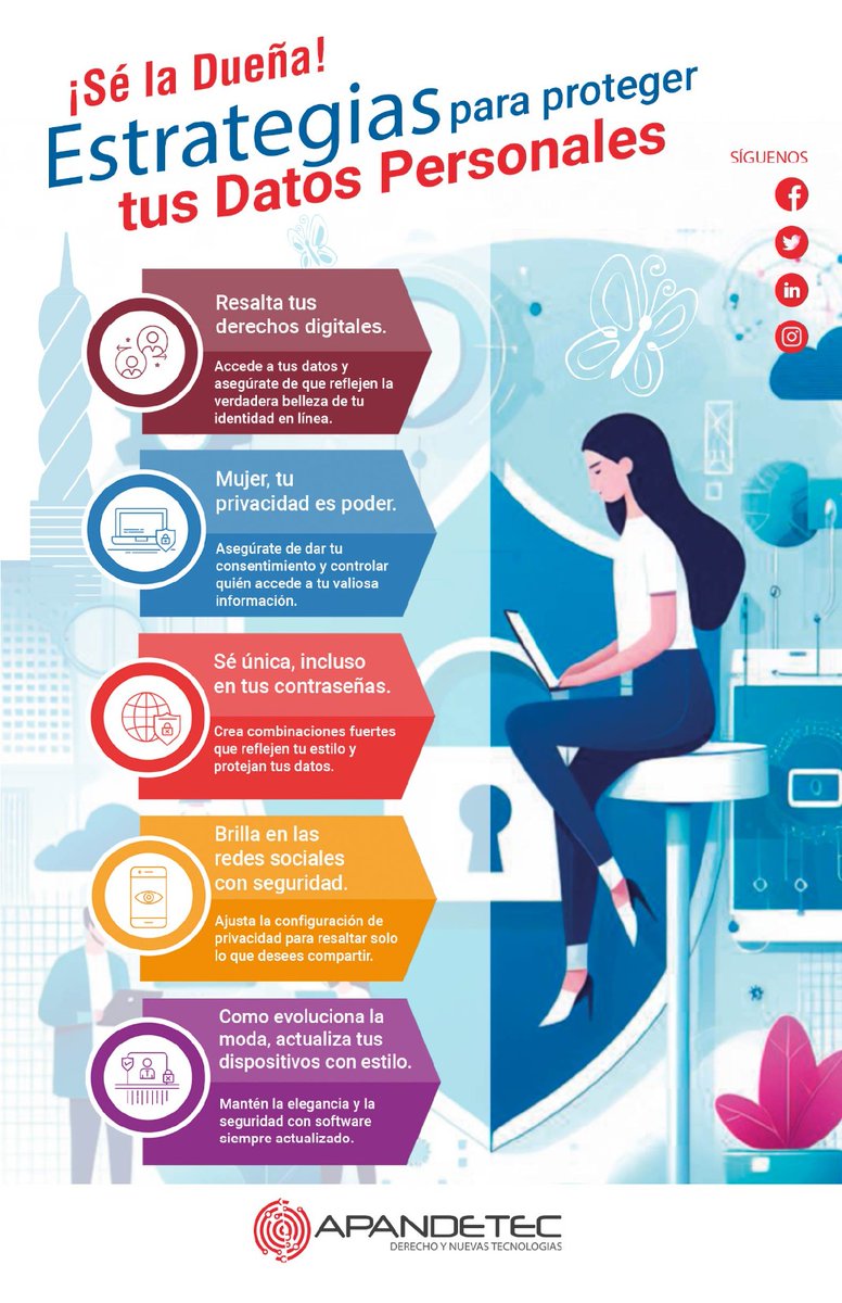 apandetec's tweet image. 🌟 En el #DíaDeLaMujer, celebramos la singularidad digital de cada mujer. Protege tus datos, sé la dueña de tu narrativa en línea y celebremos juntas la fuerza de todas. 💙🔒 #MujerEmpoderada #SeguridadDigital