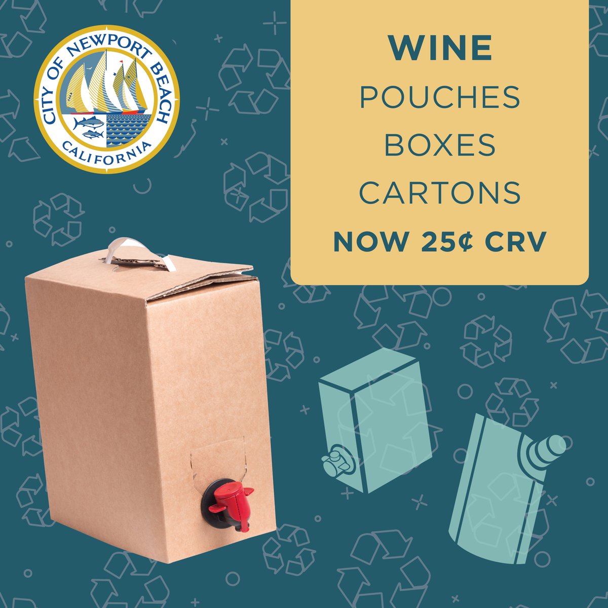 Don't toss those wine boxes—they're valuable now! Thanks to @CalRecycle's Recycling Program, containers like Bag-in-Box, Multi-Layer Pouch, Paperback Carton or Plastic Pouch are worth $0.25 each when recycled. #NBRecycles