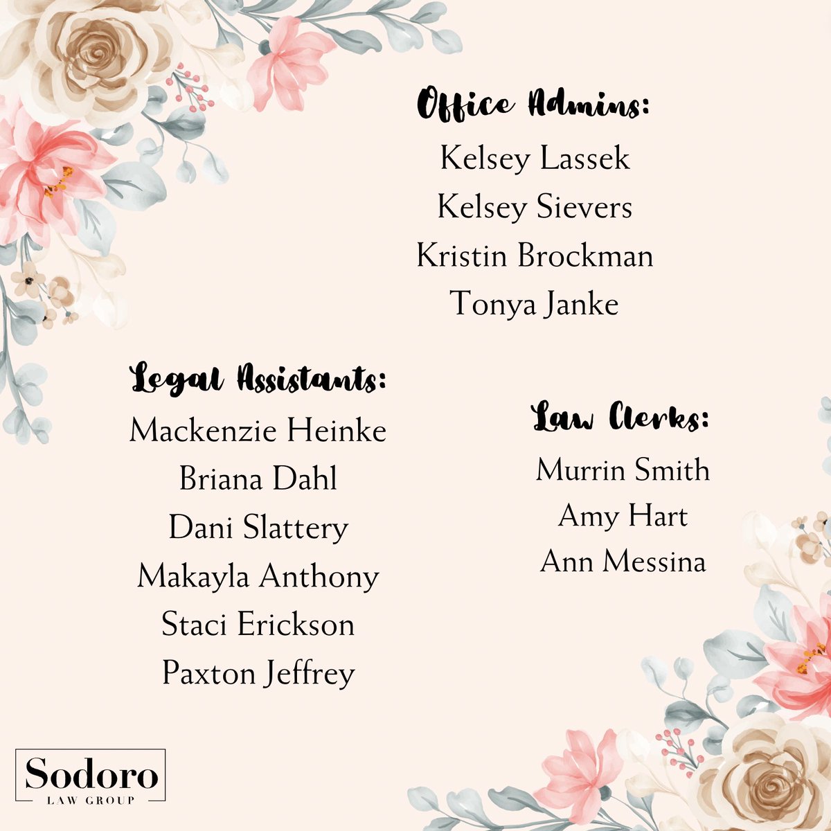 SodoroLawGroup's tweet image. March is International Women’s Month and today, March 8th is International Women’s Day!
We wanted to take the time to thank and appreciate these outstanding women who work at Sodoro Law Group.  
#sodorolaw #workerscompattorney #lawfirm #insurancedefense #InternationalWomenDay