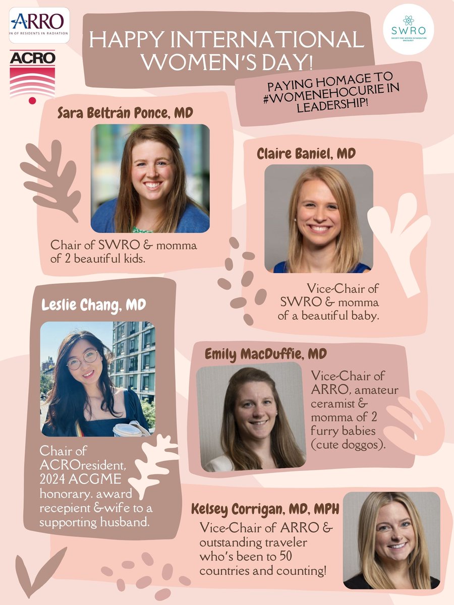 Happy #InternationalWomensDay2024 !! Today we pay homage to our wonderful leaders and the outstanding residents/ #WomenWhoCurie representing us in leadership positions! @ARRO_org @ACROresident 🤩