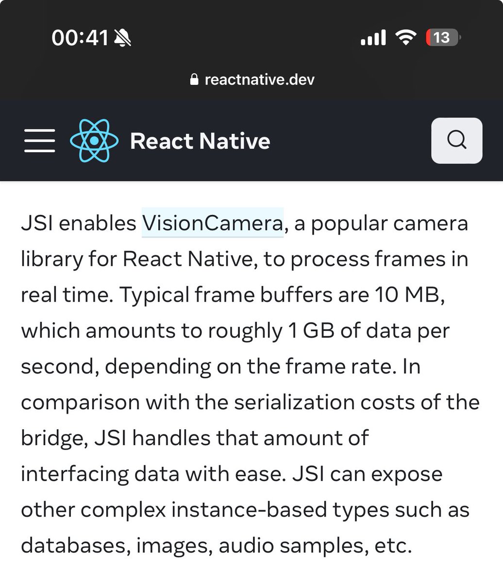If you're still confused about the new architecture, check out this amazing guide on the react native website by @lunaleaps - they even mention react-native-vision-camera 🥰 reactnative.dev/docs/the-new-a…