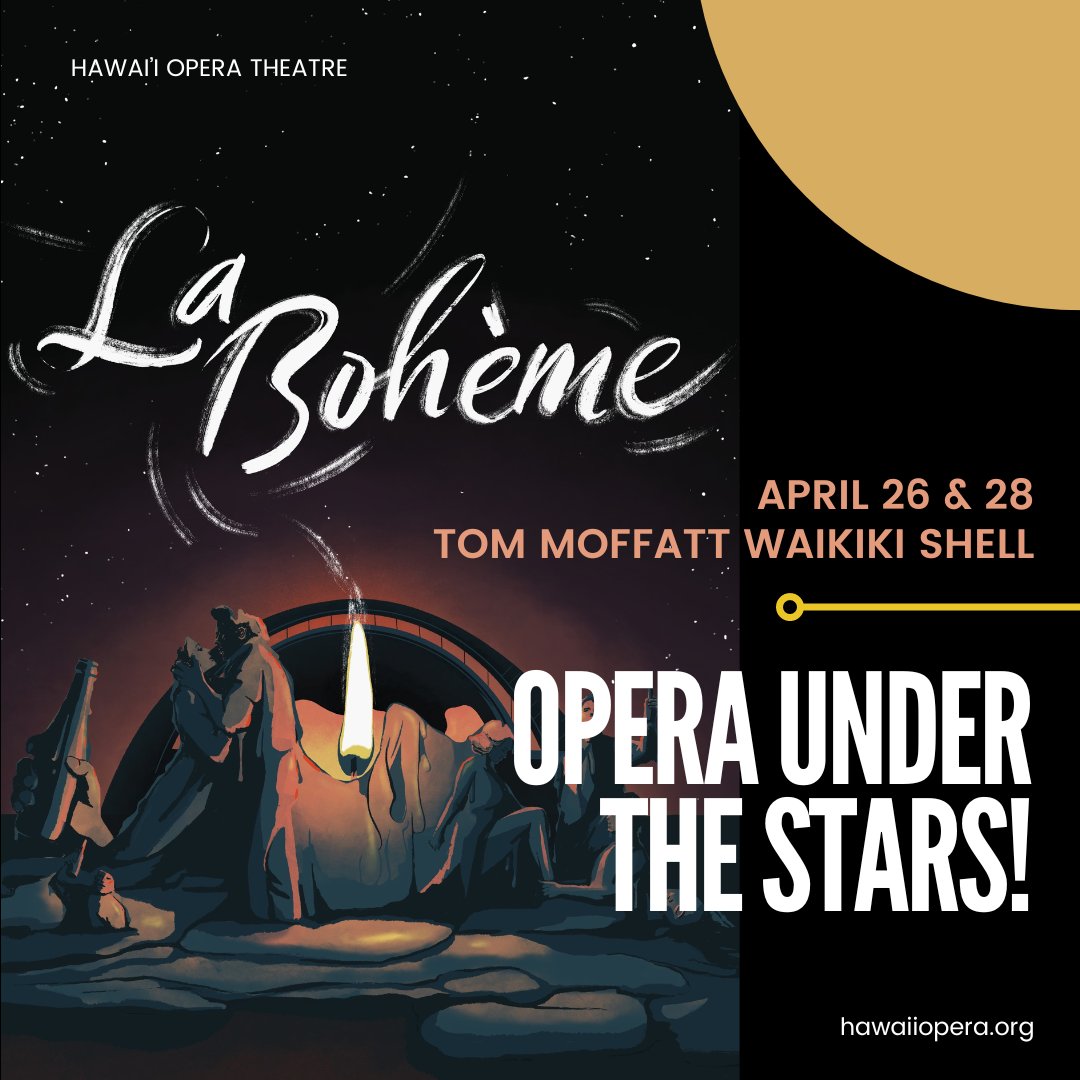 𝐿𝑎 𝐵𝑜ℎ𝑒́𝑚𝑒 easy to love —- impossible to forget. 𝐵𝑜ℎ𝑒́𝑚𝑒 under the stars at the Tom Moffatt Waikiki Shell on April 26 & 28! Opera performers in the show like soprano @emilymjensen_soprano and bass @robertfengbass! Links for tix here: linktr.ee/blaisdellcenter