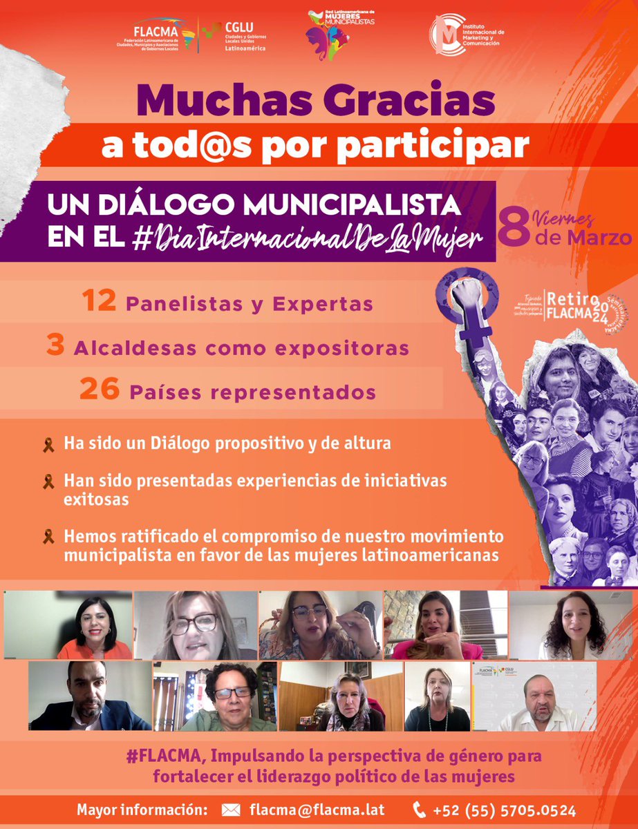 FLACMA_'s tweet photo. Gracias a lideresas mujeres que participaron hoy en el <Diálogo Municipalista del #DíaDeLaMujer>

Inaugura la Pdta de nuestra Red LATAM de Mujeres Municipalistas, Mercedes Ortiz🇵🇦; #FLACMA se compromete a propiciar buenos gobiernos locales en ciudades que cuidan a mujeres y niñas https://t.co/7ApNVnXB1Z