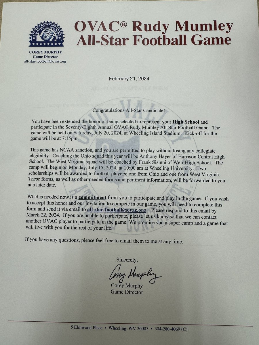 Blessed to be announce I’ve been selected and will be playing in the OVAC all-star game this summer at wheeling island!
God bless✝️