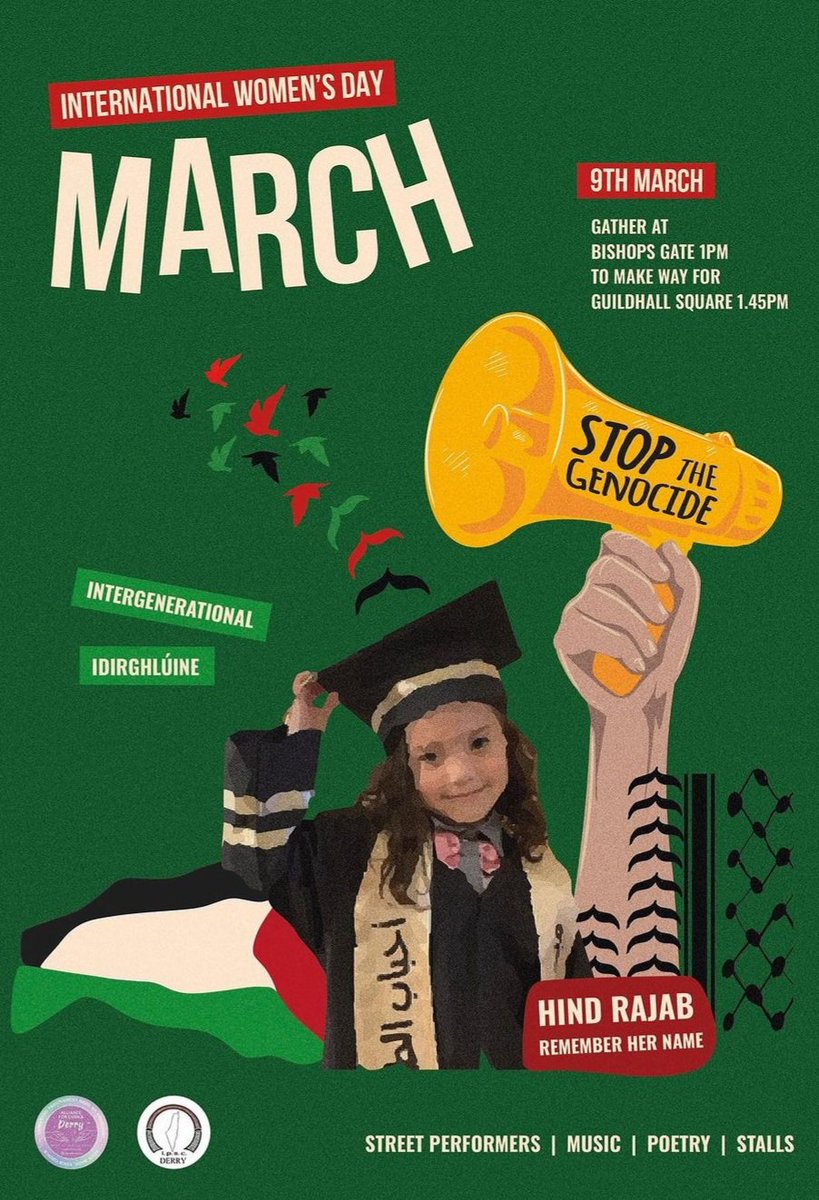 📢🚨 TOMORROW!! All out for Palestine as the focus of our #InternationalWomensDay events comes to the fore with a rally to show we stand with Palestine 🇵🇸 and demand an end to the genocide being committed. All welcome. Come join us! Gather at Bishop's Gate at 1pm!