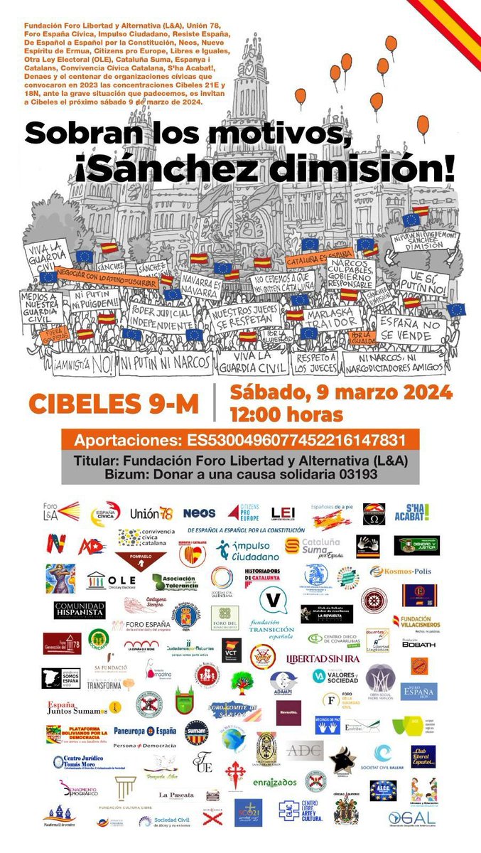Sábado 9 de Marzo a las 12:00h 

TODOS A CIBELES ! ! !

#SánchezDimisión
 #Cibeles9M 
#EspañaNoSeRompe
#TodosLosEspañolesSomosIguales
#VivaEspaña