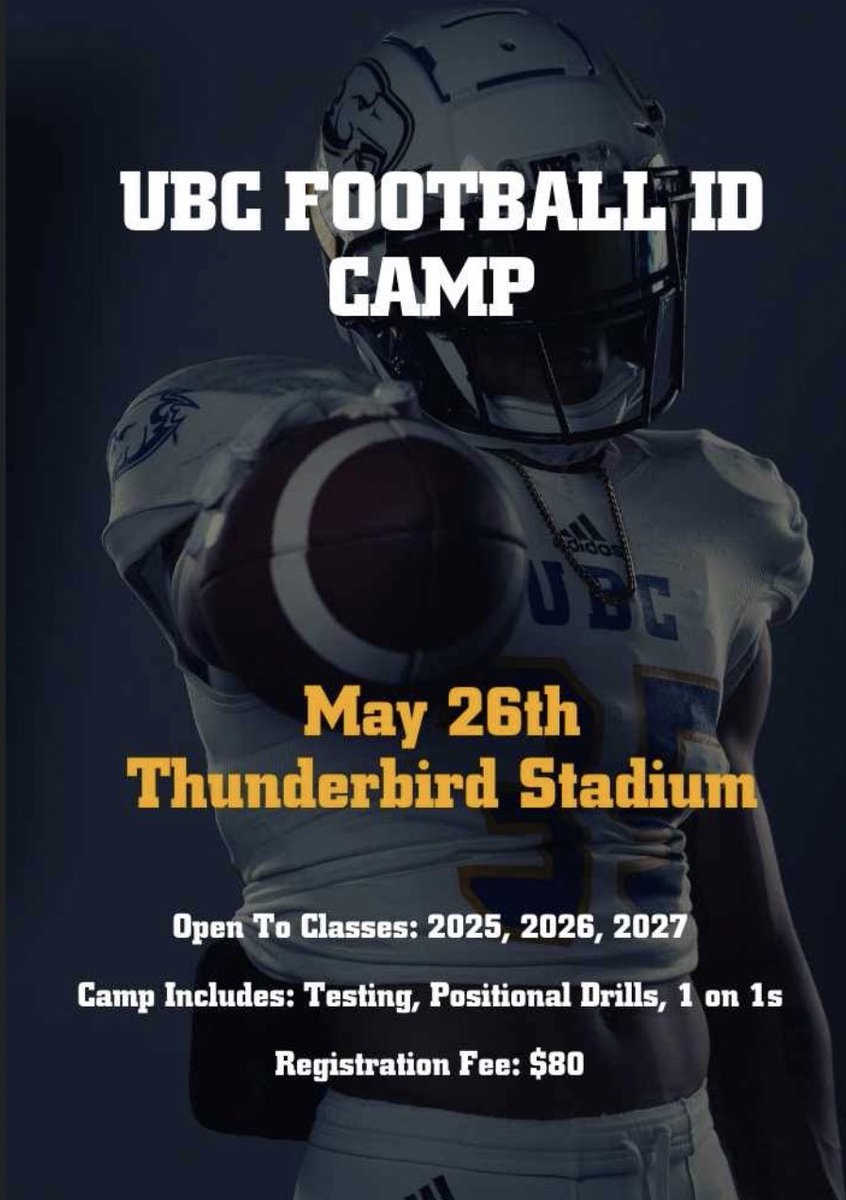 Incredibly grateful to receive an invitation to the ubc spring ID camp! Thank you to <a href="/CoachNill/">Blake Nill</a> and <a href="/ShoWill33/">Shomari Williams</a> for the opportunity!
