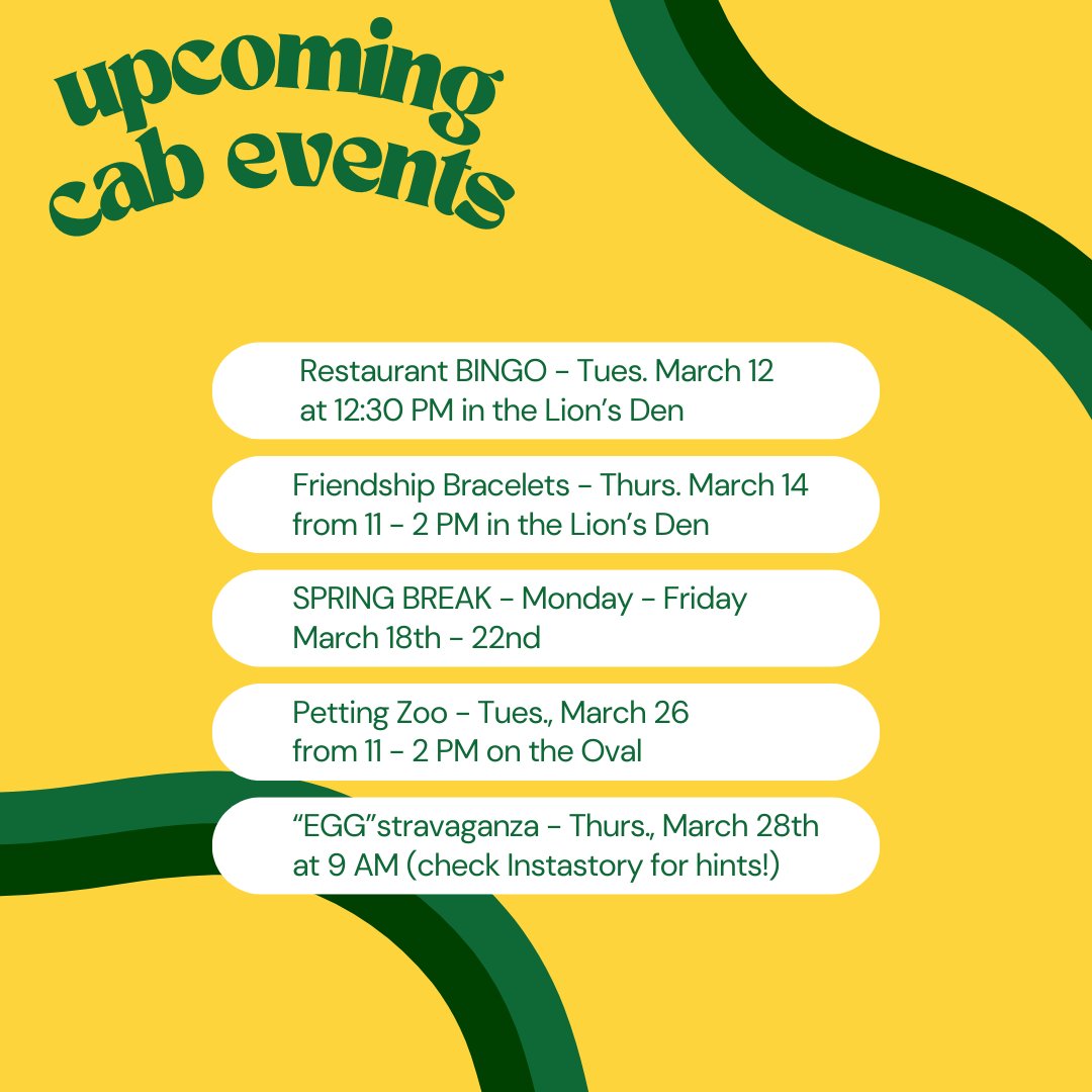 Hey Lion's! 🦁

See what CAB's got planned for the future - hope to see you there!