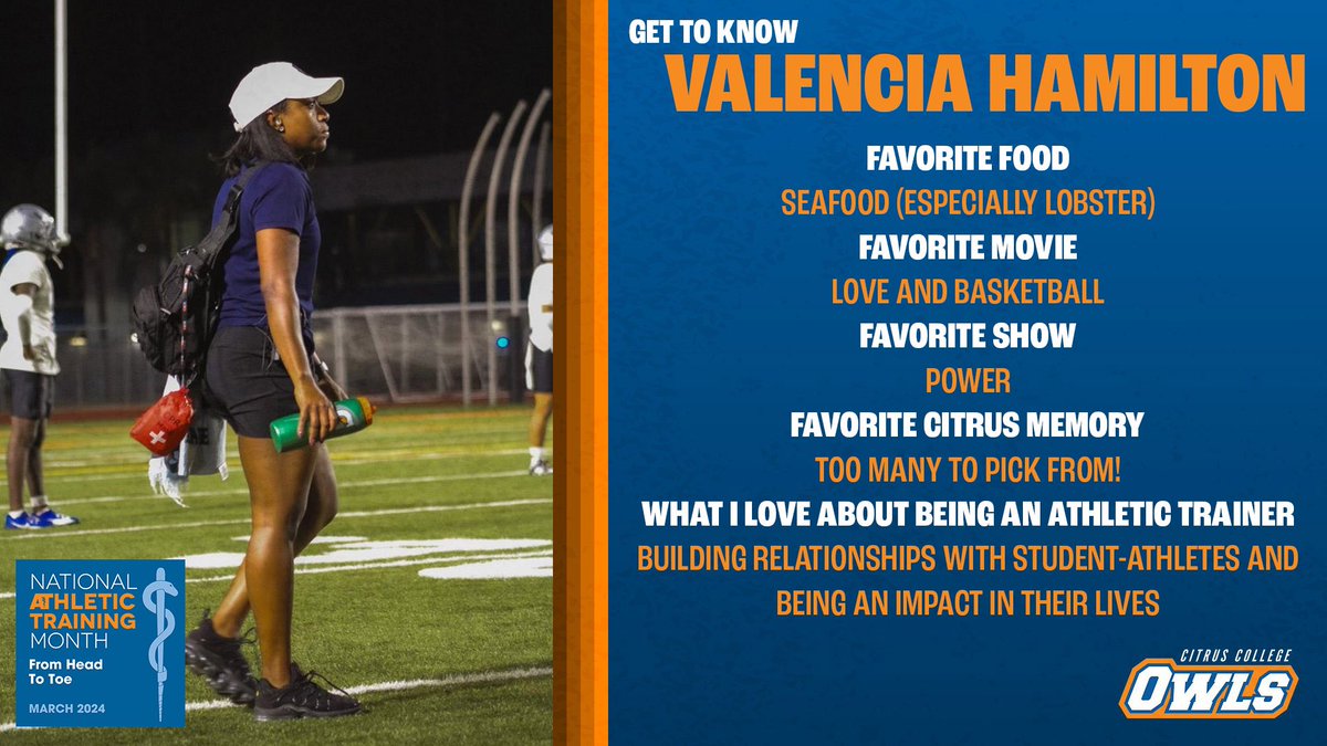 🧡 Did you know it’s @NATA195 month? We’re going to highlight our amazing athletic trainers and we’re starting with the fabulous Valencia Hamilton in honor of #internationalwomensday! 🦉 #citrUS