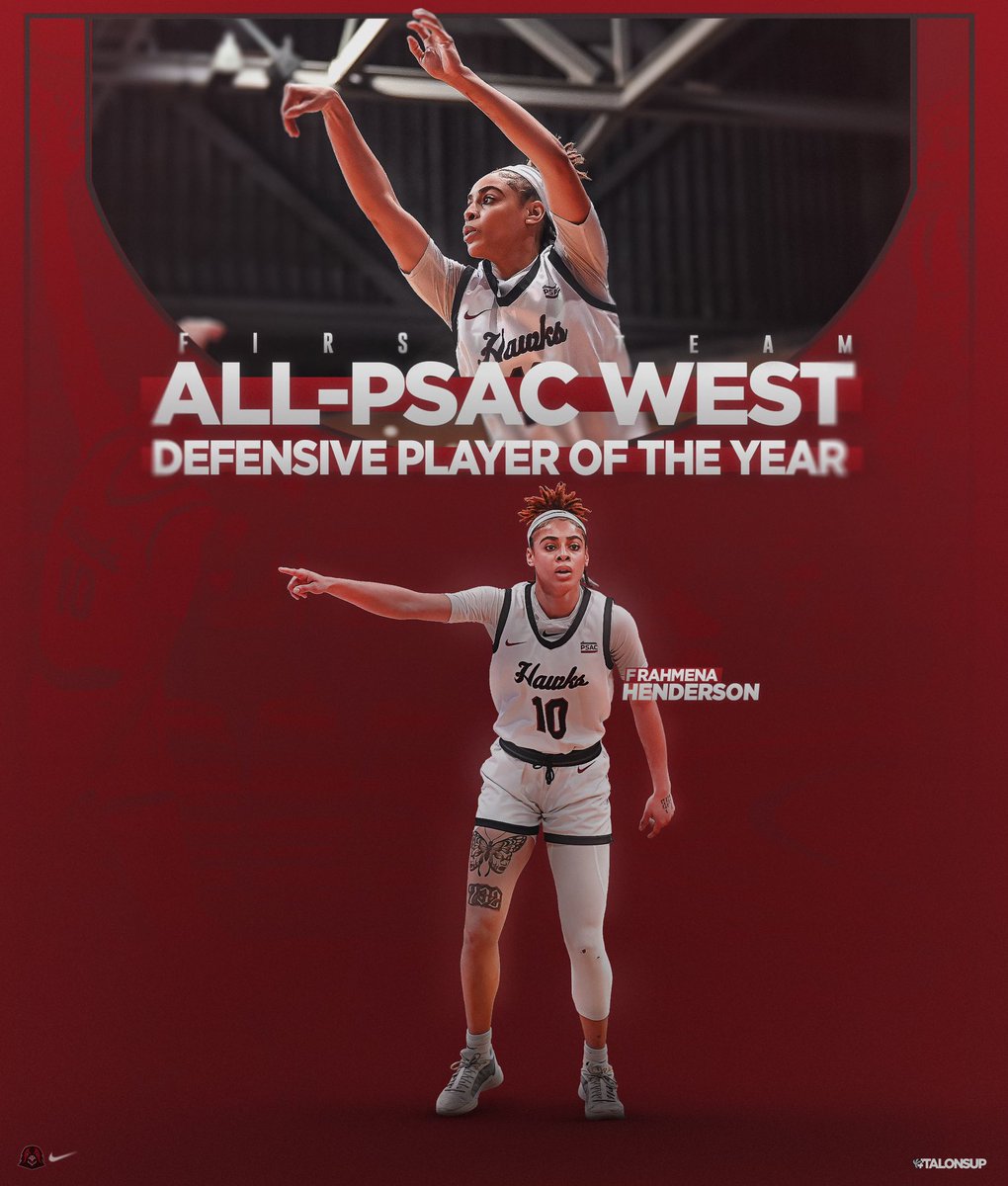IUP_WBB's tweet photo. Rahmena Henderson became the second player in program history to win PSAC West Defensive Player of the Year honors as a first team all-league performer. Maria Cerro and Nyshae’ Weaver were named All-PSAC West Second Team. 

#TalonsUp

📰| https://t.co/Hj9dxPuLVW https://t.co/u1glbfmcHB