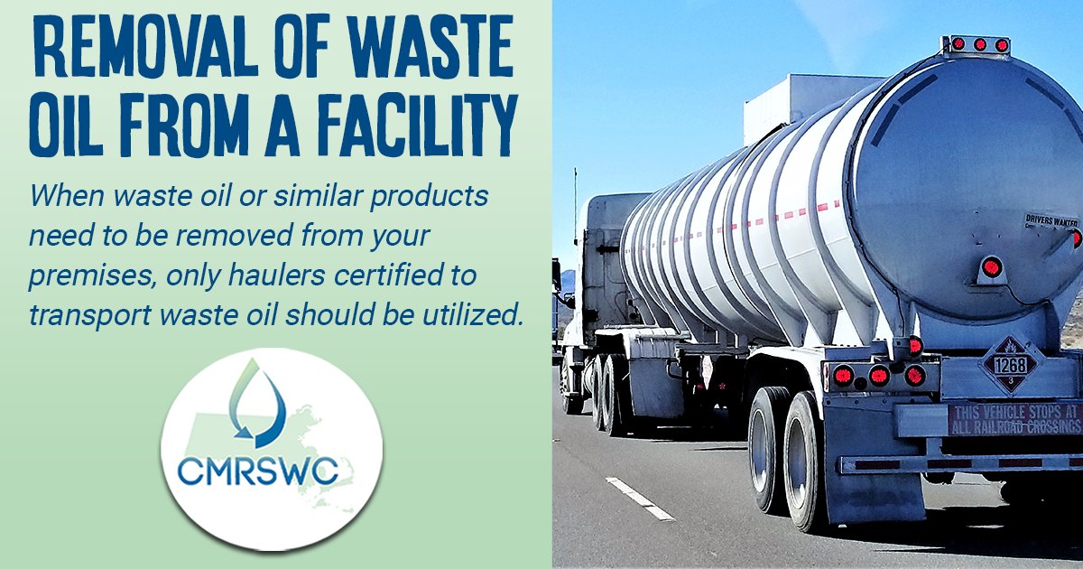 MAStormH2O's tweet photo. Removal of waste oil from a facility. When waste oil or similar products need to be removed from your premises, only haulers certified to transport waste oil should be utilized. #PreventPollution https://t.co/yU7NA2La9Z