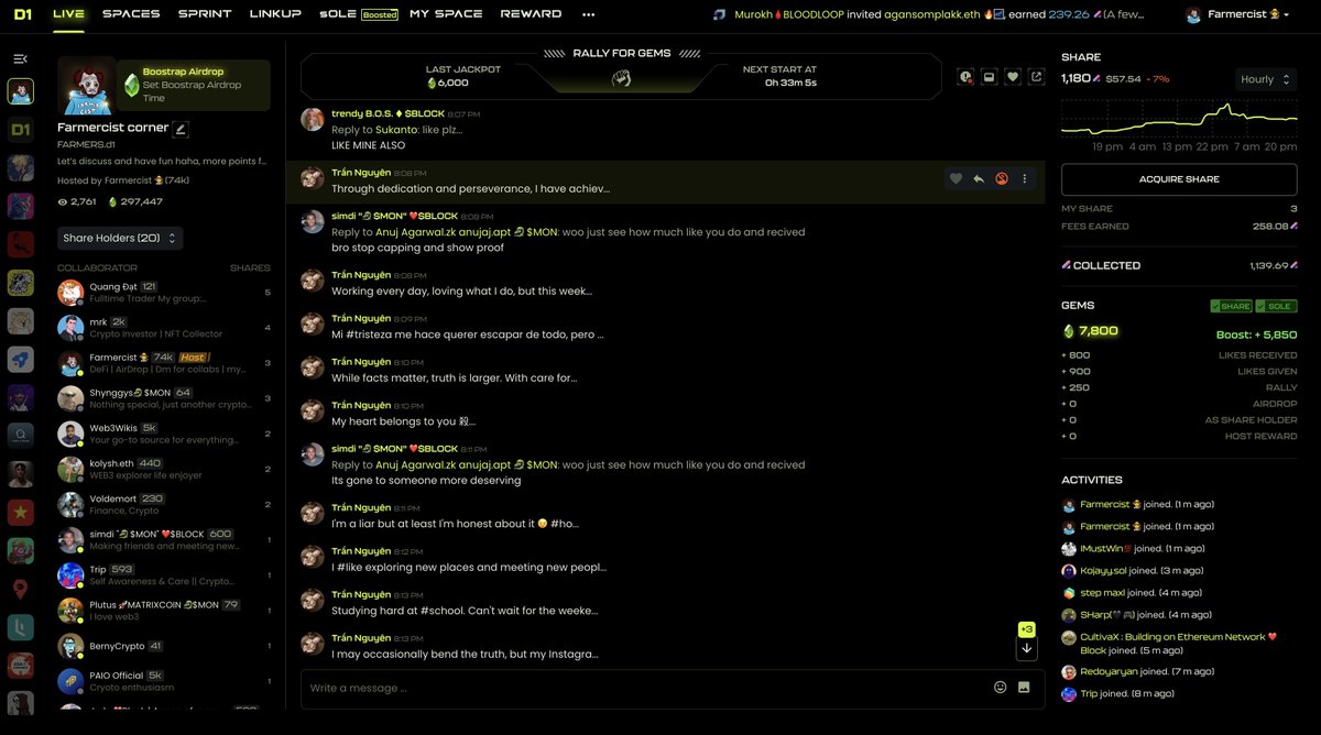Farmercist's tweet photo. I have one of the most engaging spaces on @DistrictOneIO 

Everyone earns as much as 1000 gem on my space

When you like someone post, you earn 100 gems 
When someone likes your post, you earn 100 gems

Join my space and chat there daily until 5 days 👇

https://t.co/OvPphpBnIq

If you haven’t joined district airdrop, please check my pinned post

If you are already on district airdrop, drop your invite code and RT so you can onboard someone too

See you on the next alpha 🗽