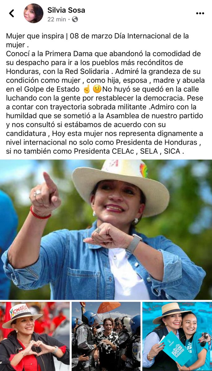 En el día internacional de la mujer , vaya mi reconocimiento a esta mujer que inspira ⁦<a href="/XiomaraCastroZ/">Xiomara Castro de Zelaya</a>⁩ Hasta la Victoria siempre compañera!