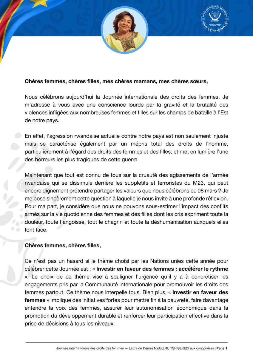 DeniseNyakeru's tweet photo. Ma lettre aux Congolaises en cette Journée internationale des droits des femmes.

#8Mars2024 https://t.co/31QzhvgkQ8