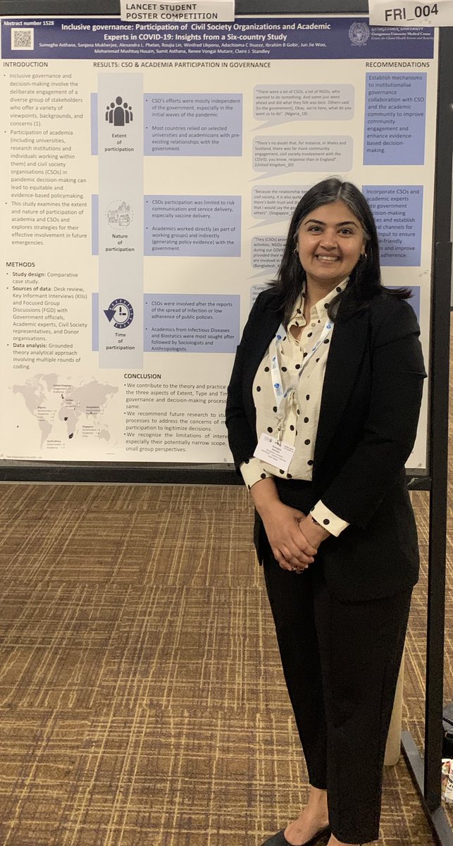If you are at #CUGH2024 please stop by our poster today 

On #Inclusive #decision-making: The Role of #CivilSocietyOrganizations and #Academia in #COVID-19: Insights from a six-country study

Poster Board: FRI_004

<a href="/ClaireJStandley/">Dr. Claire Standley</a> @alexandraphelan @Sanjanam27 <a href="/georgetown_ghss/">The Center for Global Health Science & Security</a>