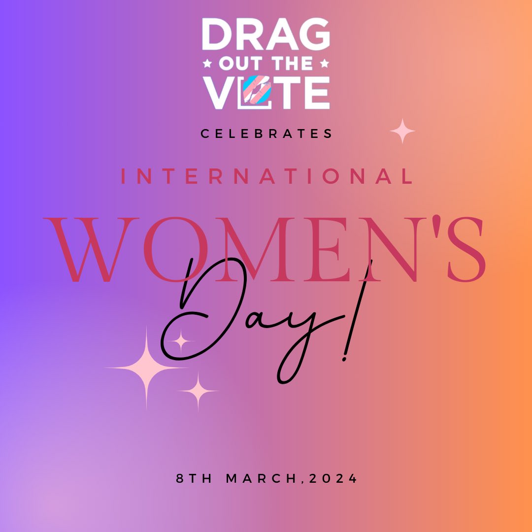 Drag Out The Vote celebrates International Women’s Day! 👑💜 We must continue to honor, empower, hold space, and uplift ALL women, every 👏🏽single 👏🏽day 👏🏽 #internationalwomensday #dragoutthevote