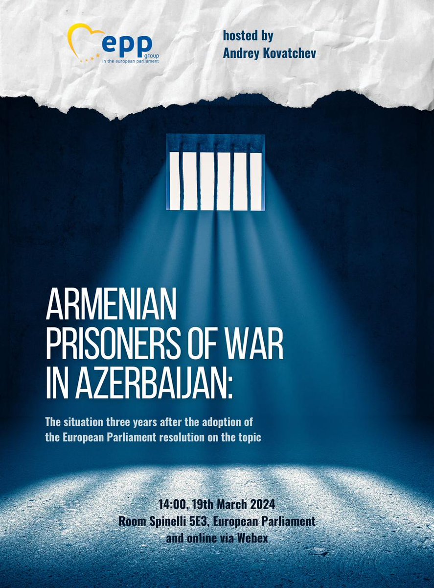 I have the pleasure to invite you to my upcoming event on Armenian Prisoners of War in Azerbaijan: The situation three years after the adoption of the EP resolution on the topic, on 19 March 2024 at 14:00 CET in the EP and online. Register here to attend: docs.google.com/forms/d/e/1FAI…