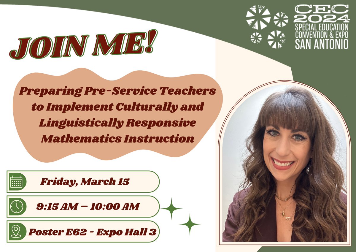 I hope to you next week in San Antonio for #CEC2024! There's no better way to kick off your Friday morning than chatting about culturally and linguistically responsive mathematics instruction, am I right? 🤓