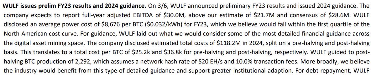 Proud to see $WULF's commitment to transparency reflected in the sentiments of research from @BRileyFinancial. We meant it when we said we would be setting the standard for financial reporting in this industry. Kudos to our CFO Patrick Fleury and his team 👏